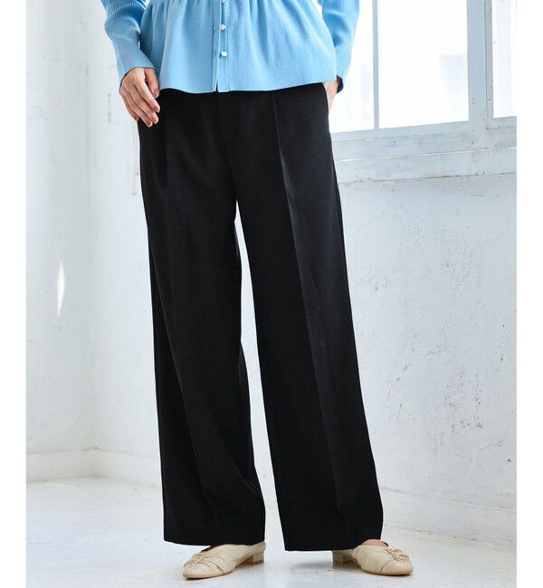 VIS「【美easy】ウーリッシュワンタックワイドパンツ【セットアップ対応/洗える】」|スラックス|ブラック(01)