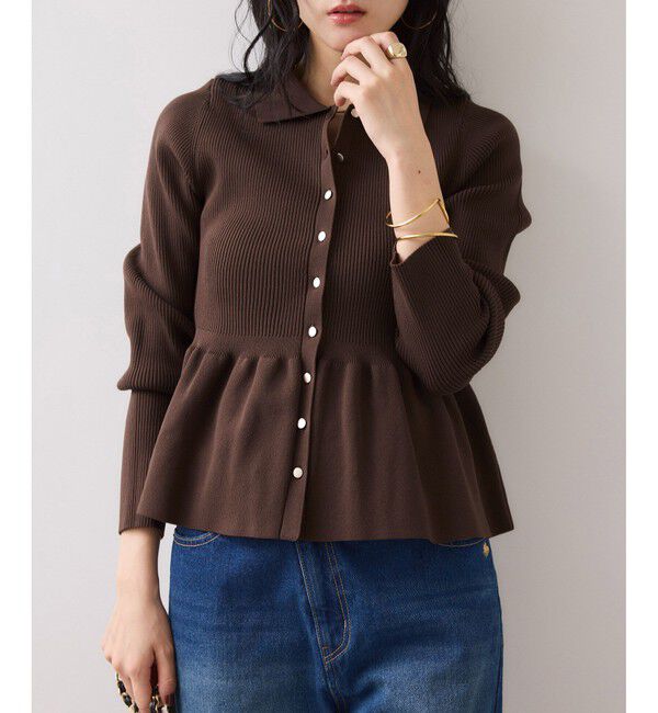 VIS「【洗える】襟付きペプラムカーディガン」|カーディガン|