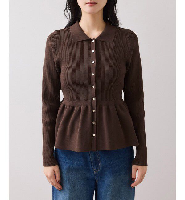 VIS「【洗える】襟付きペプラムカーディガン」|カーディガン|