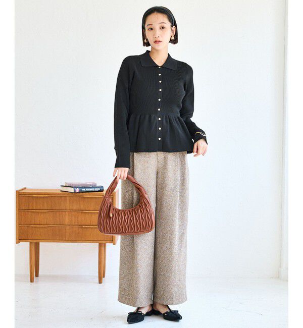 VIS「【洗える】襟付きペプラムカーディガン」|カーディガン|