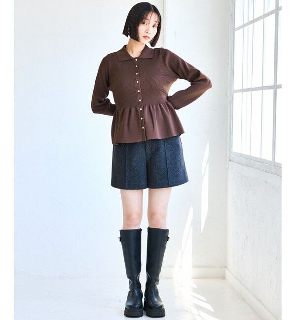 VIS「【洗える】襟付きペプラムカーディガン」|カーディガン|