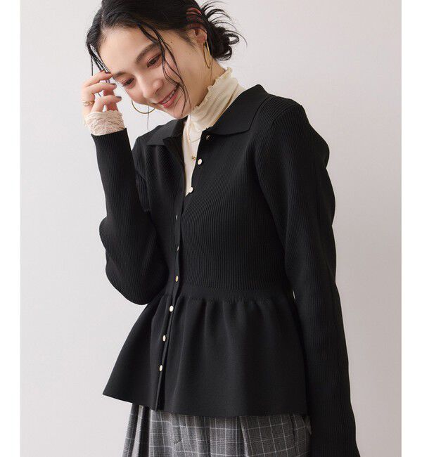 VIS「【洗える】襟付きペプラムカーディガン」|カーディガン|