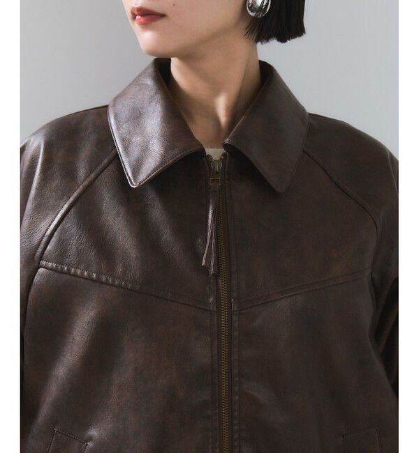 VIS「合皮＆スエードライクジップアップブルゾン」|ブルゾン・スタジャン|