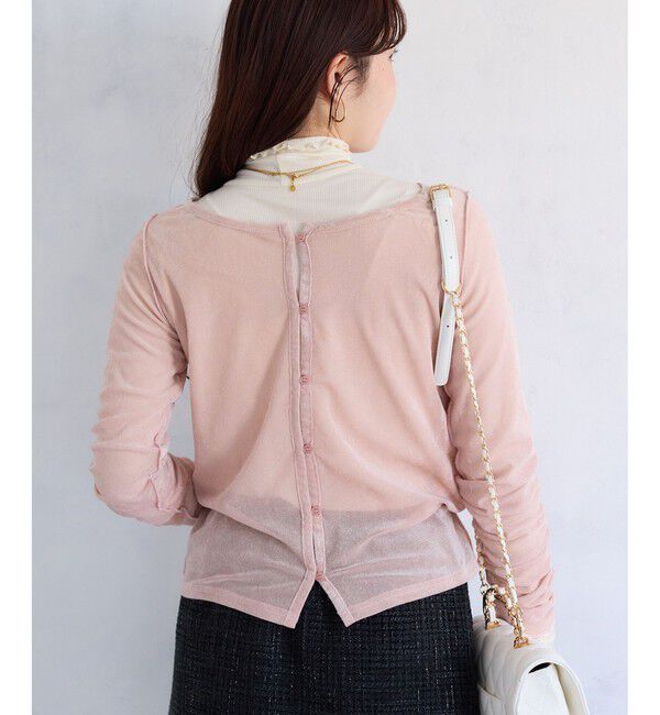 VIS「【2WAY】花柄＆無地アソート袖シャーリングベロアカーディガン」|カーディガン|