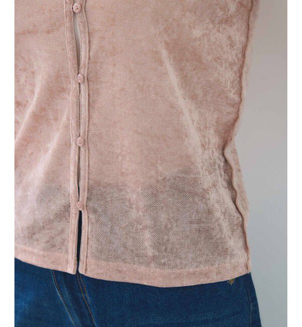 VIS「【2WAY】花柄＆無地アソート袖シャーリングベロアカーディガン」|カーディガン|