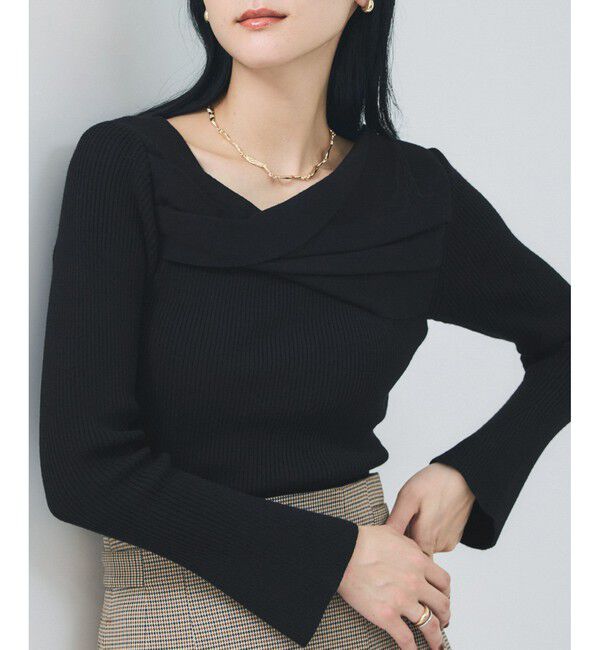 VIS「アシメねじれデザインリブニット」|ニット・セーター|ブラック(01)