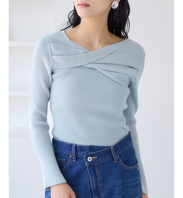 VIS「アシメねじれデザインリブニット」|ニット・セーター|サックス(48)