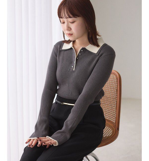 VIS「ダブルカラーポロニットトップス」|ニット・セーター|