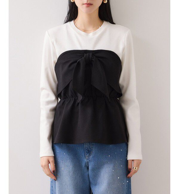 VIS「美easyウーリッシュリボンビスチェドッキングカットソープルオーバー/セットアップ対応・イージーケア」|Tシャツ・カットソー|