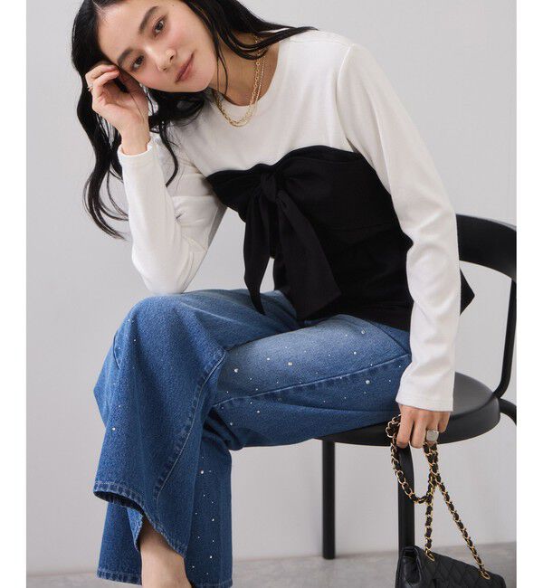 VIS「美easyウーリッシュリボンビスチェドッキングカットソープルオーバー/セットアップ対応・イージーケア」|Tシャツ・カットソー|