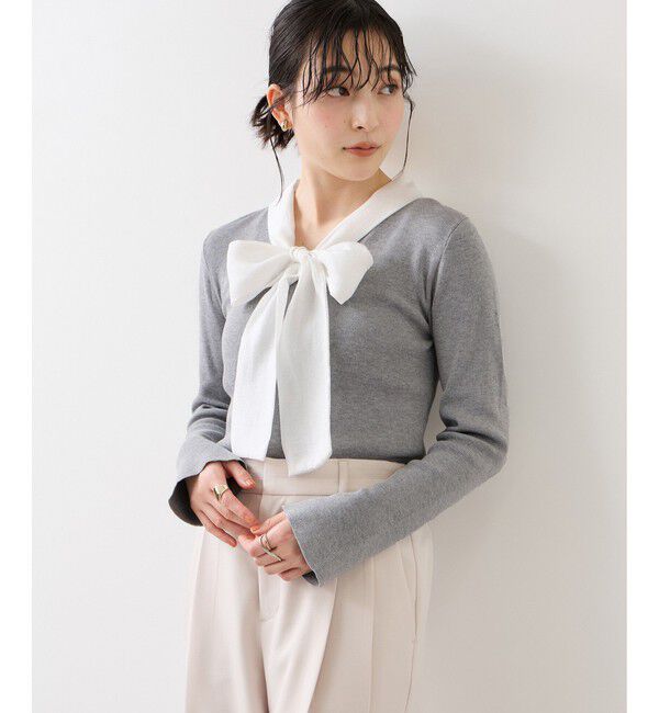 VIS「バイカラーリボンドッキングニット」|ニット・セーター|ライトグレー(08)