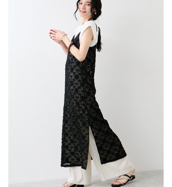 VIS「フラワーレースキャミワンピース」|ワンピース|ブラック(01)