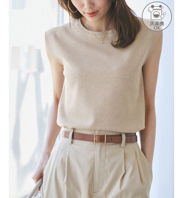 Rope&rsquo;Picnic「【洗濯機OK】LEVITAゼロスリーブサマーニットプルオーバー」|ニット・セーター|ベージュ(27)