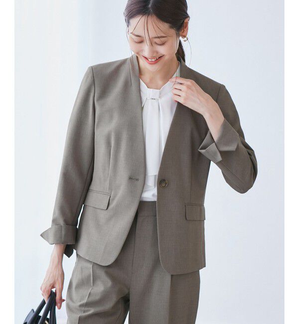 Rope&rsquo;Picnic「リネンライクシリーズ ドライタッチノーラペルジャケット/UVカット」|ノーカラージャケット|