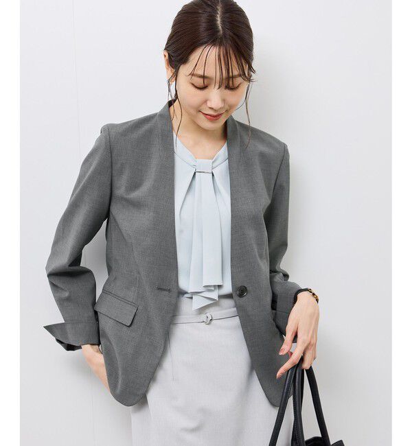 Rope&rsquo;Picnic「リネンライクシリーズ ドライタッチノーラペルジャケット/UVカット」|ノーカラージャケット|