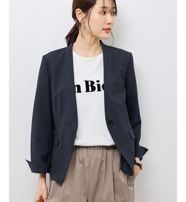 Rope&rsquo;Picnic「リネンライクシリーズ ドライタッチノーラペルジャケット/UVカット」|ノーカラージャケット|