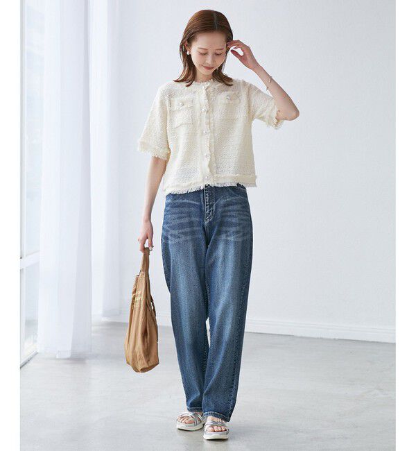 Rope&rsquo;Picnic「【サマー・ツイード】ハーフスリーブカーディガン」|カーディガン|