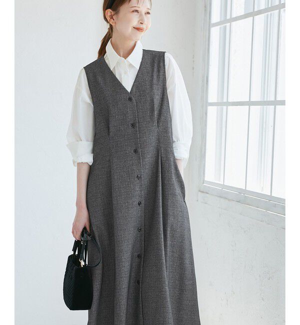 Rope&rsquo;Picnic「ウエストタックジャンパースカート」|ワンピース|ライトグレー(08)