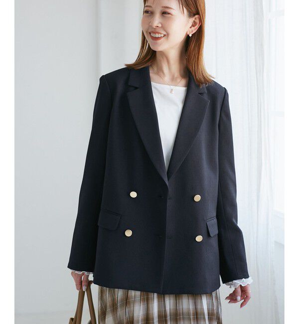 Rope&rsquo;Picnic「【WEB限定・ミドル丈】レディハンサムシリーズ ウールライク金ボタンジャケット(半裏地)/通勤対応」|テーラードジャケット|