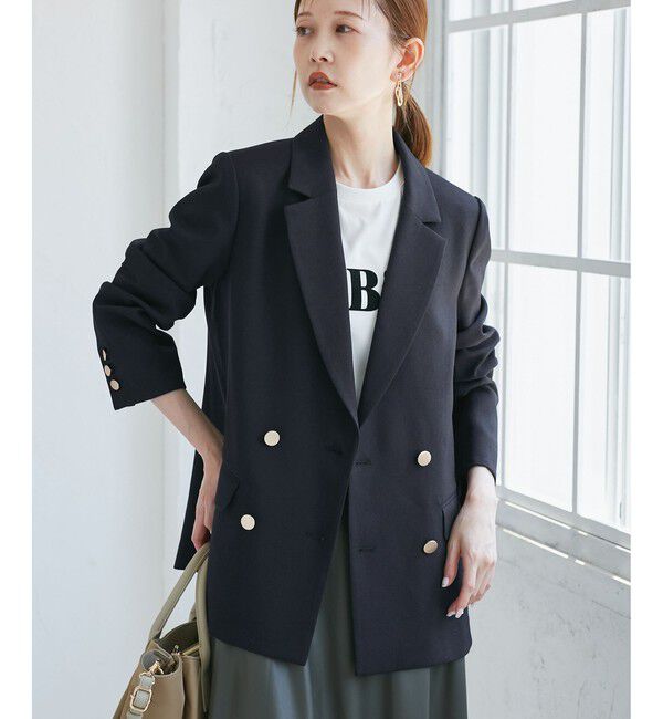Rope&rsquo;Picnic「【WEB限定・ミドル丈】レディハンサムシリーズ ウールライク金ボタンジャケット(半裏地)/通勤対応」|テーラードジャケット|