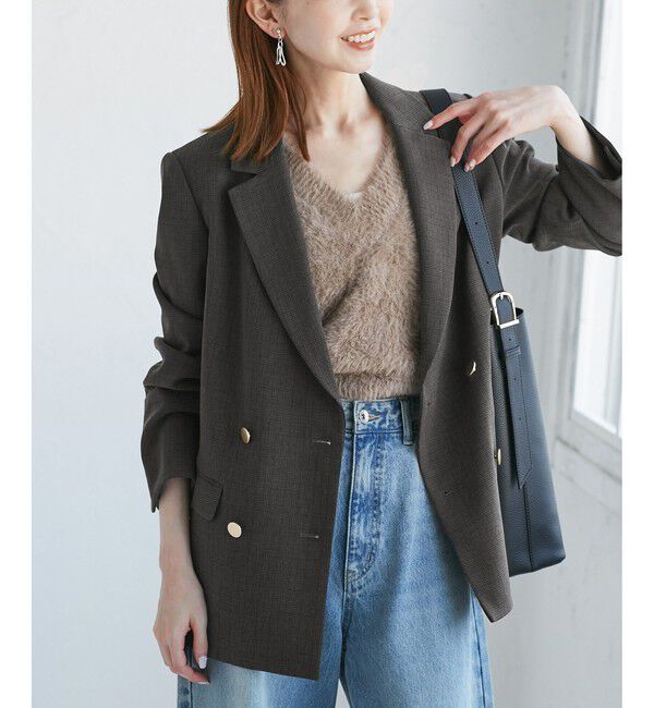 Rope&rsquo;Picnic「【WEB限定・ミドル丈】レディハンサムシリーズ ウールライク金ボタンジャケット(半裏地)/通勤対応」|テーラードジャケット|