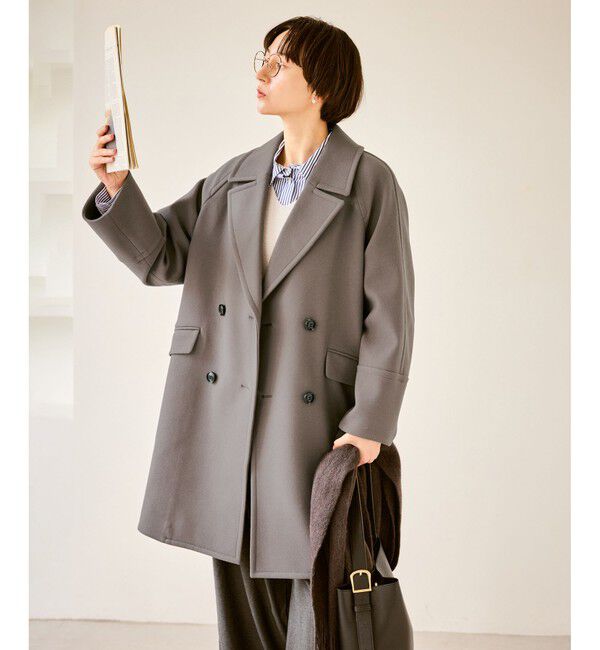 Rope&rsquo;Picnic「ジャージメルトン無地＆チェックオーバーPコート/一部WEB限定カラー・リンクコーデ」|ピーコート|