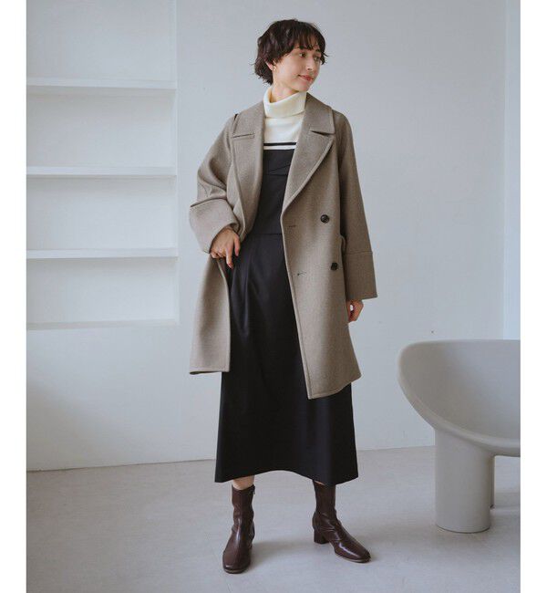 Rope&rsquo;Picnic「ジャージメルトン無地＆チェックオーバーPコート/一部WEB限定カラー・リンクコーデ」|ピーコート|