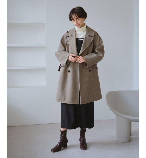 Rope&rsquo;Picnic「ジャージメルトン無地＆チェックオーバーPコート/一部WEB限定カラー・リンクコーデ」|ピーコート|