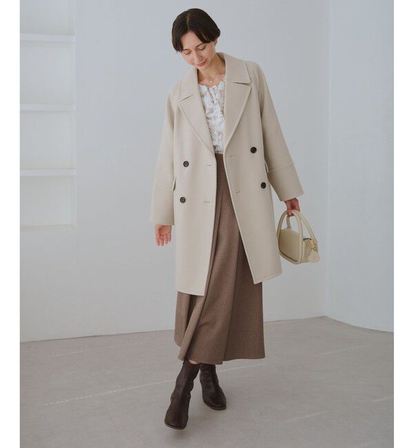 Rope&rsquo;Picnic「ジャージメルトン無地＆チェックオーバーPコート/一部WEB限定カラー・リンクコーデ」|ピーコート|