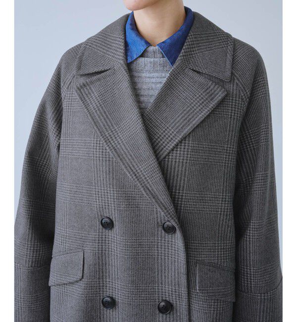 Rope&rsquo;Picnic「ジャージメルトン無地＆チェックオーバーPコート/一部WEB限定カラー・リンクコーデ」|ピーコート|