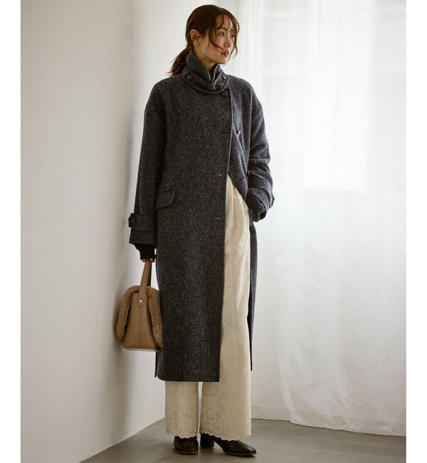 Rope&rsquo;Picnic「JAPAN FABRIC スタンドカラーロングコート/一部WEB限定カラー」|チェスターコート|ブラック系(02)