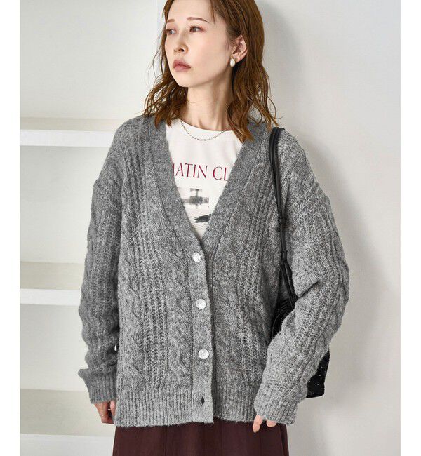Rope&rsquo;Picnic「ゆるケーブル編みVネックニットカーディガン」|カーディガン|グレー(07)
