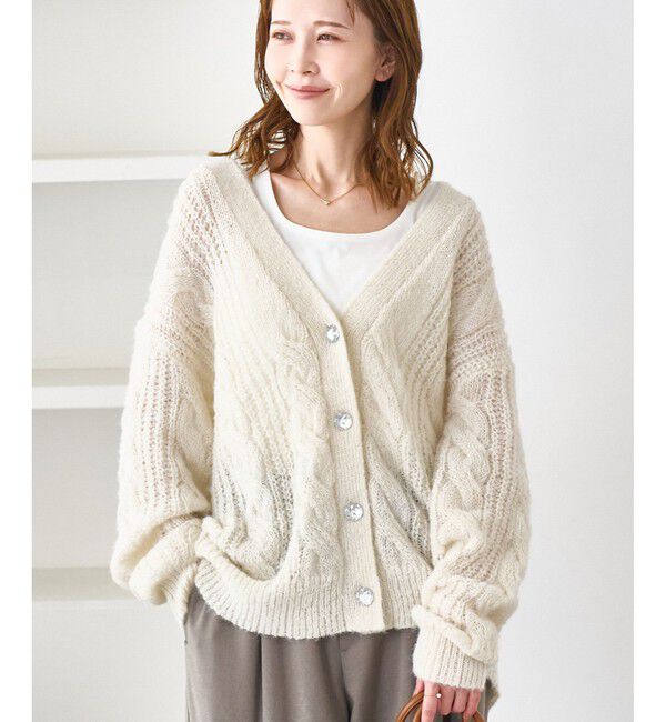 Rope&rsquo;Picnic「ゆるケーブル編みVネックニットカーディガン」|カーディガン|
