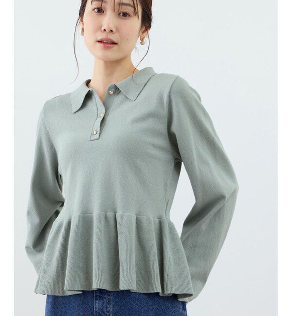 Rope&rsquo;Picnic「ペプラムポロカラーニット」|ニット・セーター|キミドリ(34)