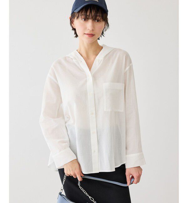 Rope&rsquo;Picnic「お着軽シャツシリーズ コットンボイルフーディーシャツ/接触冷感・通気性」|シャツ・ブラウス|ホワイト(10)