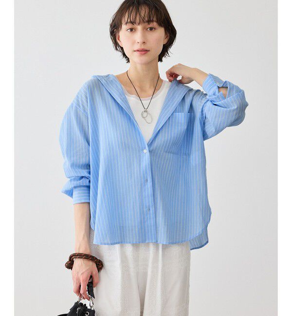 Rope&rsquo;Picnic「お着軽シャツシリーズ コットンボイルフーディーシャツ/接触冷感・通気性」|シャツ・ブラウス|
