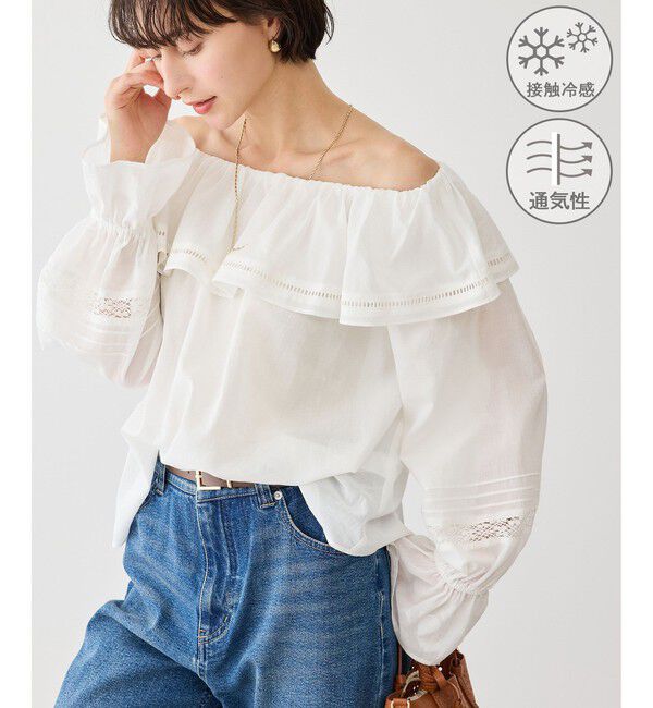Rope&rsquo;Picnic「お着軽シャツシリーズ レース使い2WAYオフショルシアーブラウス/接触冷感・通気性」|シャツ・ブラウス|ホワイト(10)