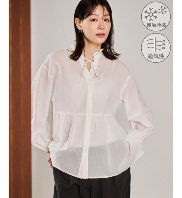 Rope&rsquo;Picnic「お着軽シャツシリーズ フリルカラーシアーペプラムブラウス/接触冷感・通気性」|シャツ・ブラウス|ホワイト(10)