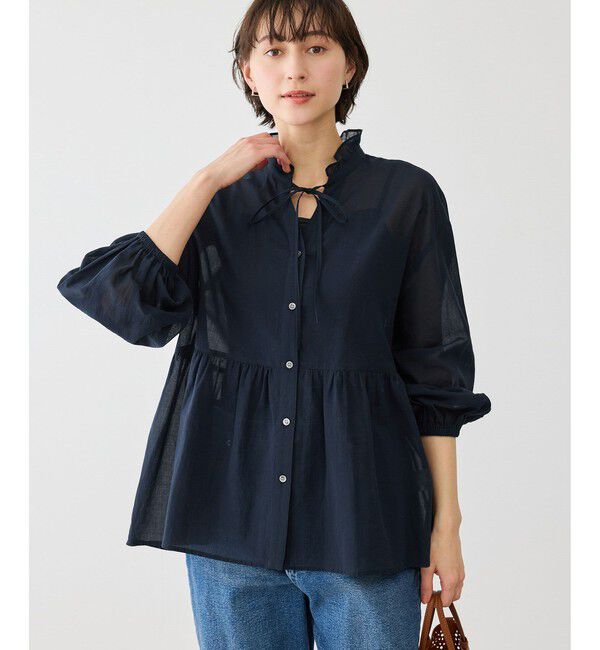 Rope&rsquo;Picnic「お着軽シャツシリーズ フリルカラーシアーペプラムブラウス/接触冷感・通気性」|シャツ・ブラウス|