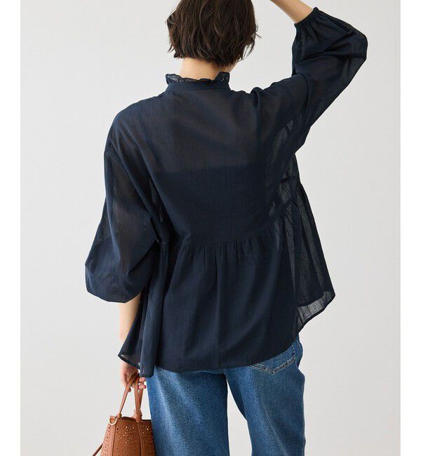 Rope&rsquo;Picnic「お着軽シャツシリーズ フリルカラーシアーペプラムブラウス/接触冷感・通気性」|シャツ・ブラウス|