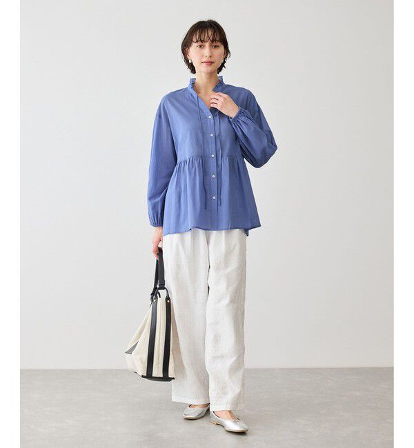 Rope&rsquo;Picnic「お着軽シャツシリーズ フリルカラーシアーペプラムブラウス/接触冷感・通気性」|シャツ・ブラウス|