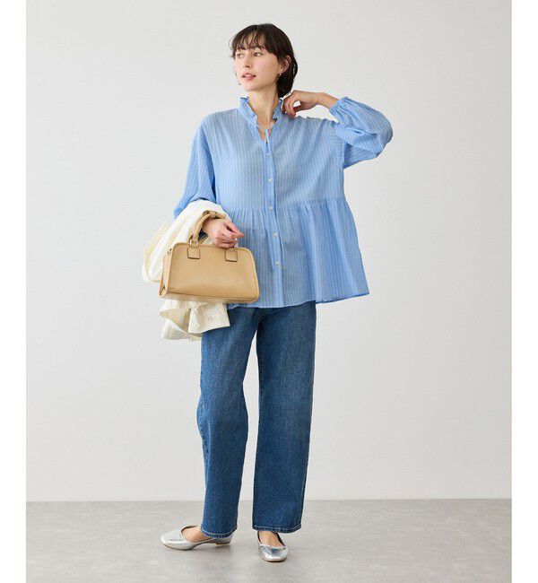 Rope&rsquo;Picnic「お着軽シャツシリーズ フリルカラーシアーペプラムブラウス/接触冷感・通気性」|シャツ・ブラウス|