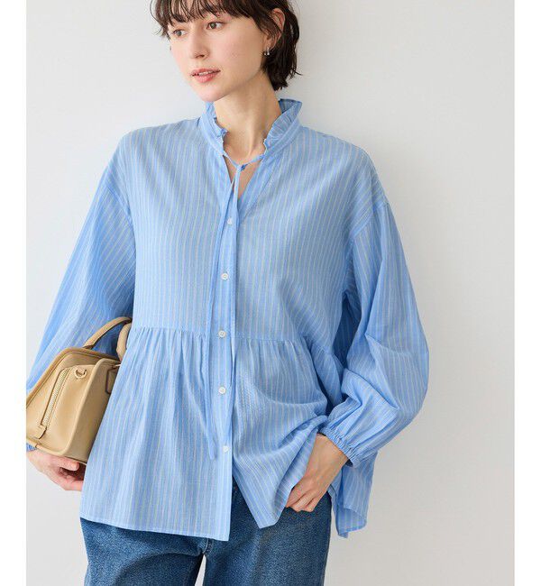 Rope&rsquo;Picnic「お着軽シャツシリーズ フリルカラーシアーペプラムブラウス/接触冷感・通気性」|シャツ・ブラウス|