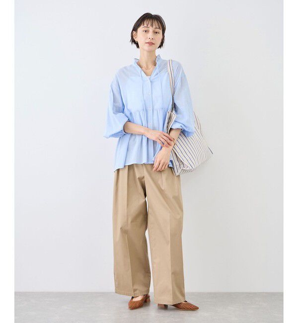 Rope&rsquo;Picnic「お着軽シャツシリーズ フリルカラーシアーペプラムブラウス/接触冷感・通気性」|シャツ・ブラウス|