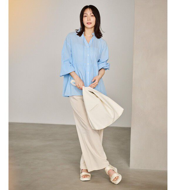 Rope&rsquo;Picnic「お着軽シャツシリーズ フリルカラーシアーペプラムブラウス/接触冷感・通気性」|シャツ・ブラウス|