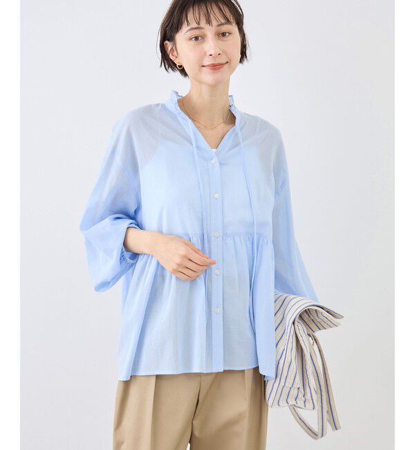 Rope&rsquo;Picnic「お着軽シャツシリーズ フリルカラーシアーペプラムブラウス/接触冷感・通気性」|シャツ・ブラウス|