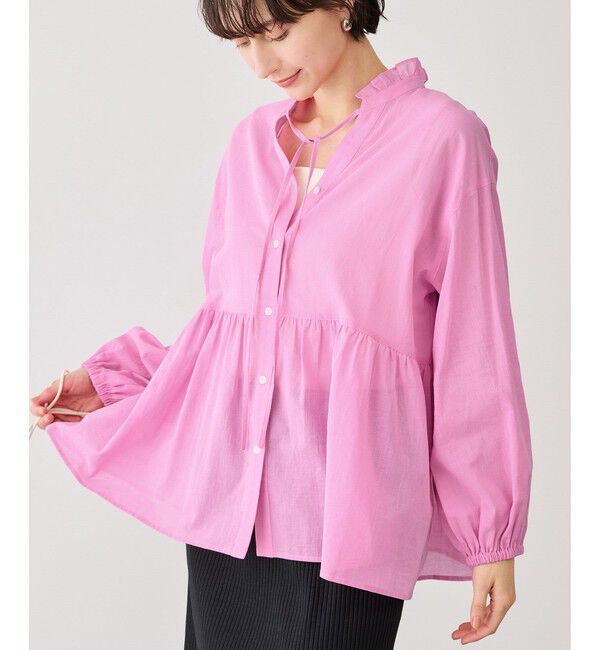 Rope&rsquo;Picnic「お着軽シャツシリーズ フリルカラーシアーペプラムブラウス/接触冷感・通気性」|シャツ・ブラウス|