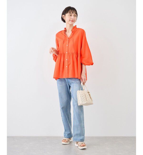 Rope&rsquo;Picnic「お着軽シャツシリーズ フリルカラーシアーペプラムブラウス/接触冷感・通気性」|シャツ・ブラウス|