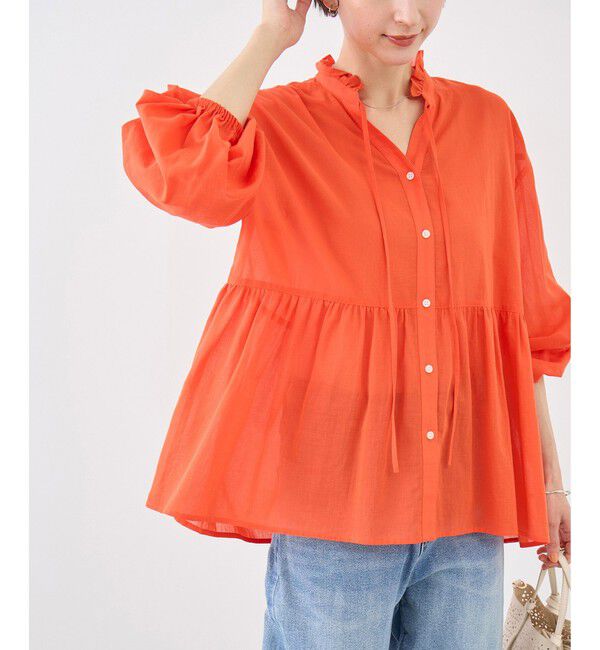 Rope&rsquo;Picnic「お着軽シャツシリーズ フリルカラーシアーペプラムブラウス/接触冷感・通気性」|シャツ・ブラウス|