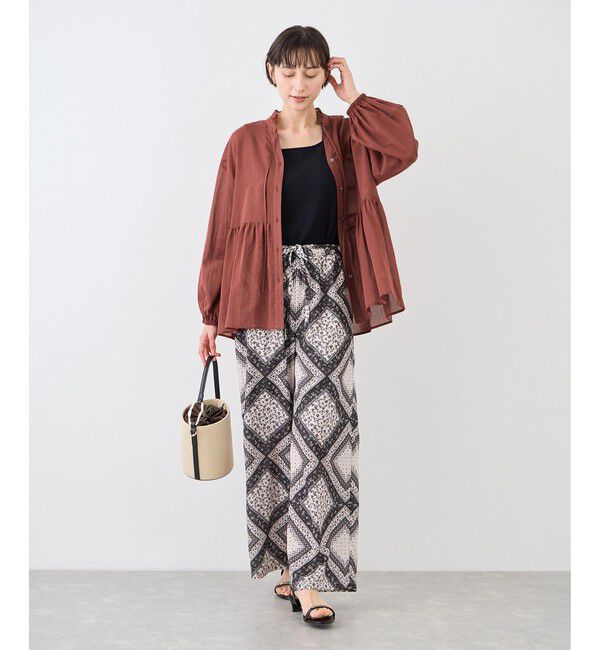 Rope&rsquo;Picnic「お着軽シャツシリーズ フリルカラーシアーペプラムブラウス/接触冷感・通気性」|シャツ・ブラウス|